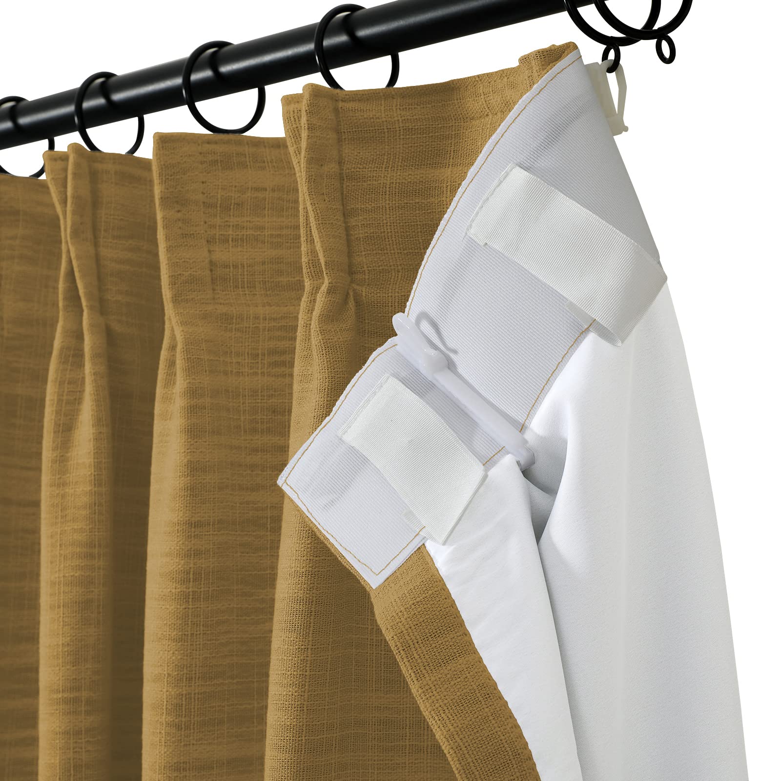 Twopages Mustard Yellow Faux Linen Blackout Curtain Thermal Insulated Drape With Pinch Pleat And Back Tab Textured Privacy Prote
